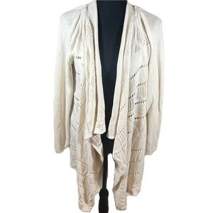 Knox Rose Open Cardigan Sweater Ivory Knit Long Sleeve Lace Back High-Low XL